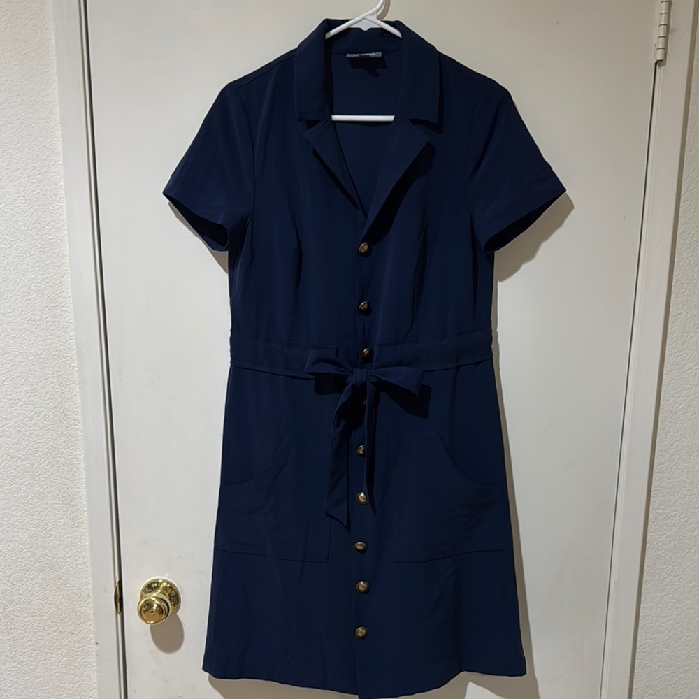 Modcloth Blue Buttoned Tie Front Sheath Dress